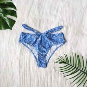 Light blue and white Paisley print strappy bikini bottom size S M L